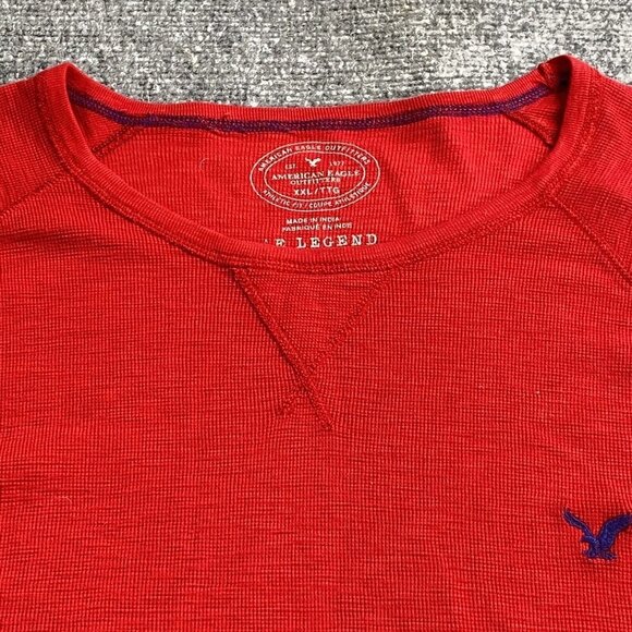 American Eagle Shirt Mens  XXL Red Thermal Waffle Knit Long Sleeve Layer Camping - Picture 3 of 11